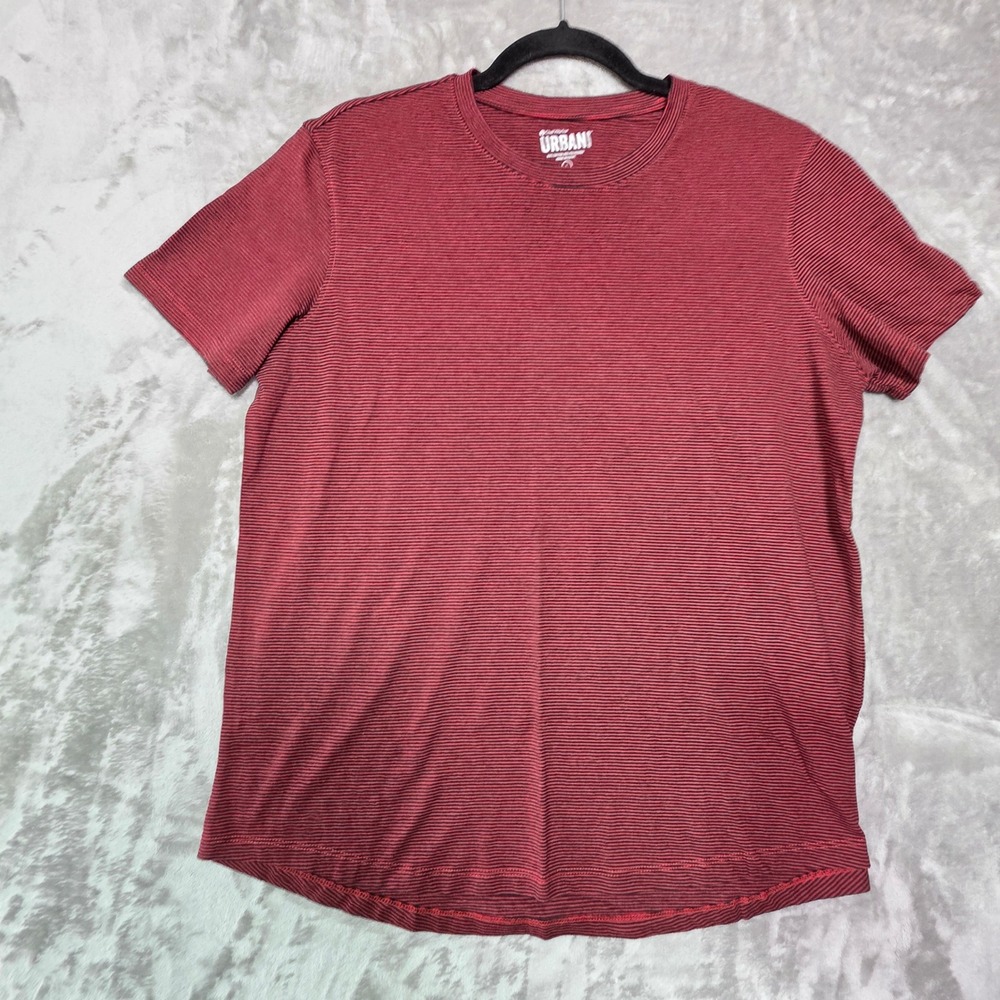 Chef Works Urban Collection Mens Large Red Black Striped T-Shirt Curved Hem